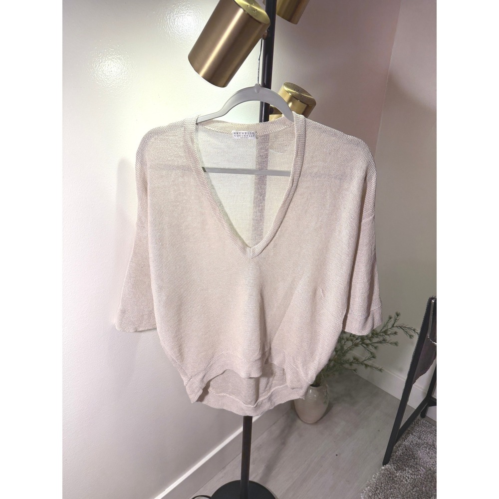 Brunello Cucinelli luxury pullover lightweight spa sweater resortwear neutral SM